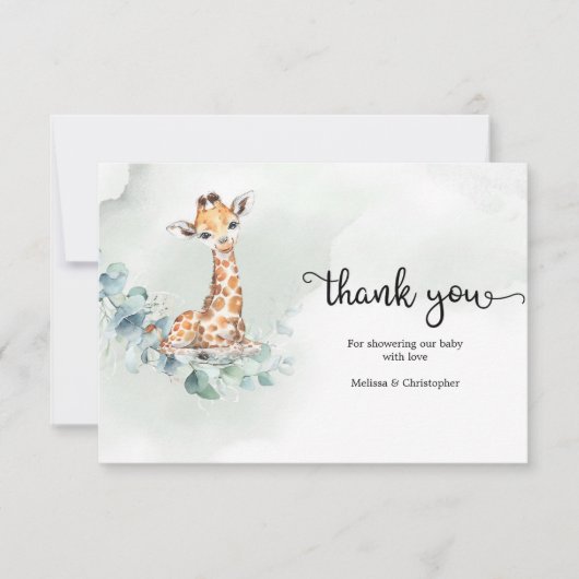 Carte De Remerciements Giraffe eucalyptus verdure wreath genre neutre (Devant)