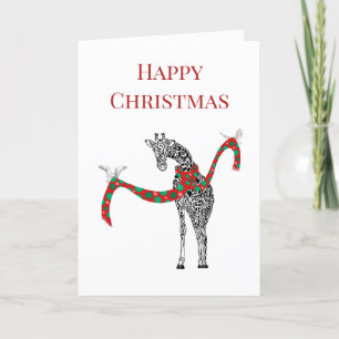 Carte De Remerciements Giraffe festive avec Écharpe de Noël