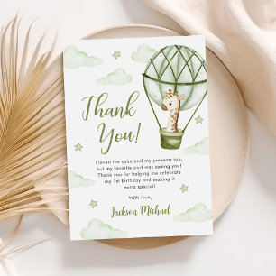 Carte De Remerciements Giraffe Hot Air Balloon Green Boy Anniversaire