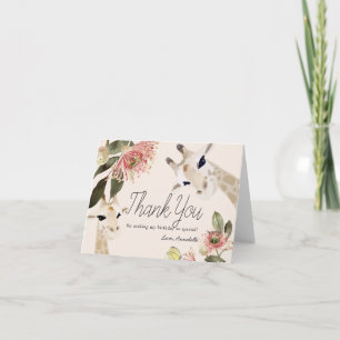 Carte De Remerciements Giraffe Rose Floral Girl 1er anniversaire