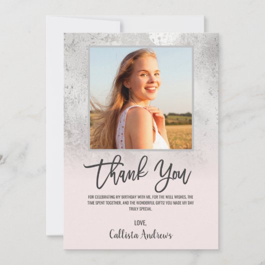 Carte De Remerciements Girl Grunge Silver Pink Parties scintillant Foil P (Devant)