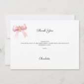 Carte De Remerciements Girl photo pink bow cross First Communion (Dos)