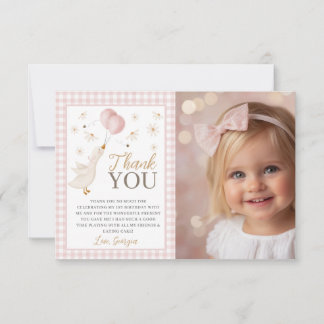 Carte De Remerciements Girls 1st Birthday Silly Goose Pink Photo