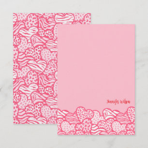Carte De Remerciements Girly Blush Rose mignon Animal Imprimer Coeurs Nom