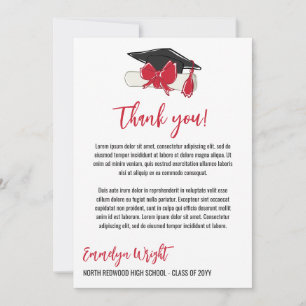 Carte De Remerciements Girly mignon Red Bows Photo Graduation