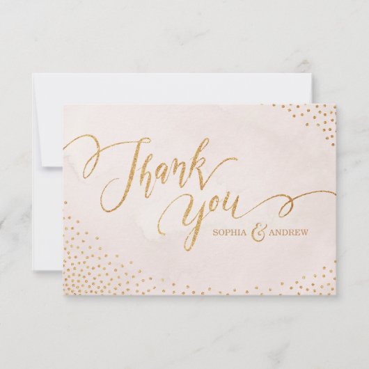 Carte De Remerciements Glam blush parties scintillant rose or calligraphi (Devant)