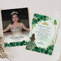 Glam Green Gold Floral Princesse Quinceañera Photo