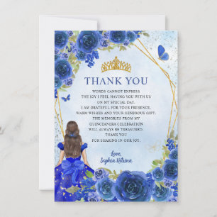 Carte De Remerciements Glam Navy Blue Gold Floral Princess Quinceañera