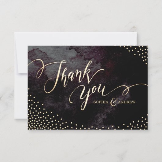 Carte De Remerciements Glam noir faux or parties scintillant calligraphie (Devant)