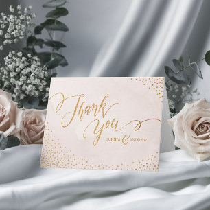 Carte De Remerciements Glamour blush paillettes rose or calligraphie merc