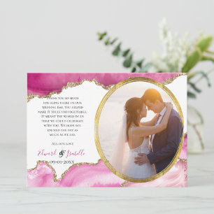 Carte De Remerciements Glamour Rose & Or Agate Pierre Couple Photo Tha