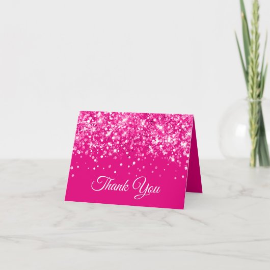 Carte De Remerciements Glitterie Hot Rose Sweet 16 (Devant)