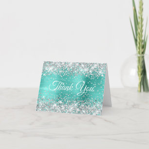 Carte De Remerciements Glittery Argent et Turquoise Foil 40e anniversaire