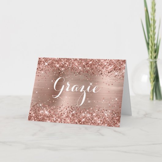 Carte De Remerciements Glittery Rose Gold Foil Classic Script Grazie (Devant)