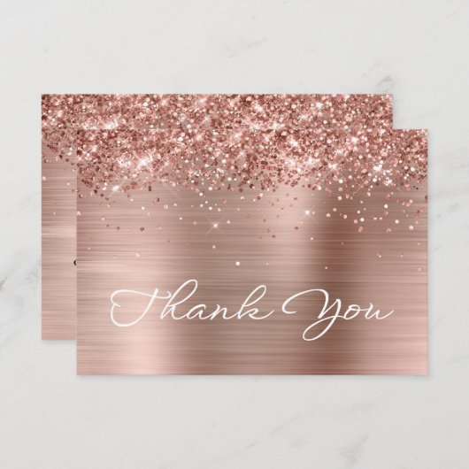 Carte De Remerciements Glittery Rose Gold Foil Script stylistique Anniver (Devant / Derrière)