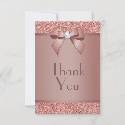 Carte De Remerciements Glitzy Rose Gold Bow & Gem Birthday Party (Devant)