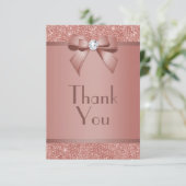Carte De Remerciements Glitzy Rose Gold Bow & Gem Birthday Party (Debout devant)