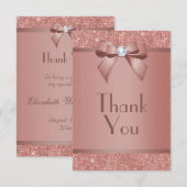 Carte De Remerciements Glitzy Rose Gold Bow & Gem Birthday Party (Devant / Derrière)