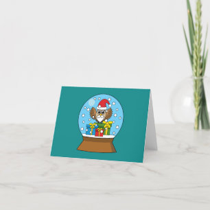 Carte De Remerciements Globe des neiges avec Chouette du Père Noël