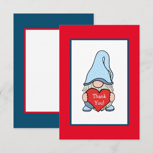 Carte De Remerciements Gnome avec coeur (Devant / Derrière)