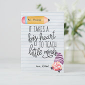 Carte De Remerciements Gnome de la reconnaissance avec cœur pour les ense (Debout devant)