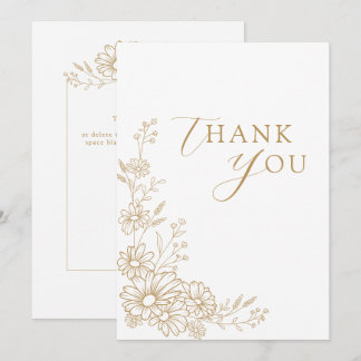Carte De Remerciements Gold and White Botanical Daisy Garden Wedding