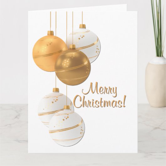 Carte De Remerciements Gold and White Christmas Balls Custom Text (Devant)