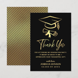 Carte De Remerciements Gold Black Graduation moderne