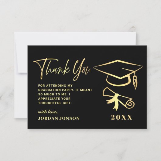 Carte De Remerciements Gold Black Modern Graduation Party (Devant)