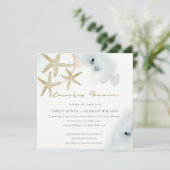 CARTE DE REMERCIEMENTS GOLD BLUE BEACHY STARFISH COUPLES DOUCHE INVITATIO (Debout devant)