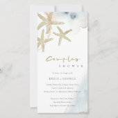 CARTE DE REMERCIEMENTS GOLD BLUE BEACHY STARFISH COUPLES DOUCHE INVITATIO (Devant)
