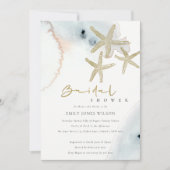 CARTE DE REMERCIEMENTS GOLD BLUE BEACHY STARFISH FÊTE DES MARIÉES INVITAT (Devant)