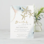 CARTE DE REMERCIEMENTS GOLD BLUE BEACHY STARFISH FÊTE DES MARIÉES INVITAT (Debout devant)