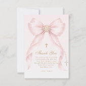 Carte De Remerciements Gold Blush Pink Bow Baptism (Devant)