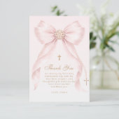 Carte De Remerciements Gold Blush Pink Bow Baptism (Debout devant)