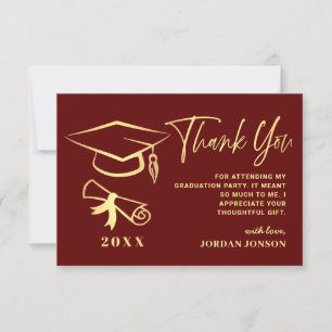 Carte De Remerciements Gold Burgundy Modern Graduation Party