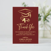 Carte De Remerciements Gold Burgundy Moderne Graduation (Debout devant)