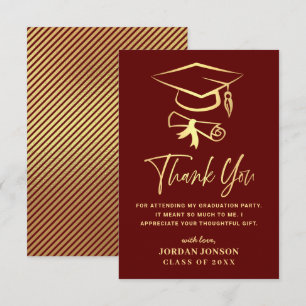 Carte De Remerciements Gold Burgundy Moderne Graduation