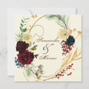 Carte De Remerciements Gold Burgundy Rouge Aquarelle Florale Mariage Wrea