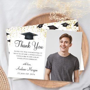 Carte De Remerciements Gold confetti Graduate Caps Photo