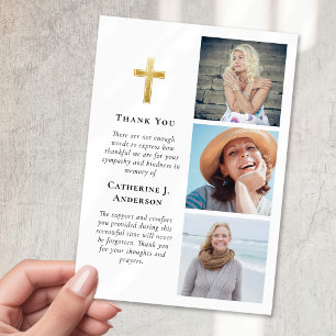 Carte De Remerciements Gold Cross 3 Photo Sympathy Funérailles