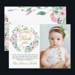 Carte De Remerciements Gold Crown Princess Floral Girl Photo Anniversaire<br><div class="desc">Gold Crown Princess Floral Girl Birthday Photo Carte de remerciements</div>