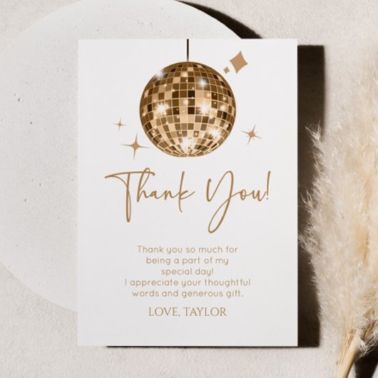 Carte De Remerciements Gold Disco Ball Let's Disco Anniversaire