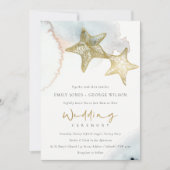 CARTE DE REMERCIEMENTS GOLD DUSKY BLUE BEACHING STARFISH MARIAGE INVITE (Devant)