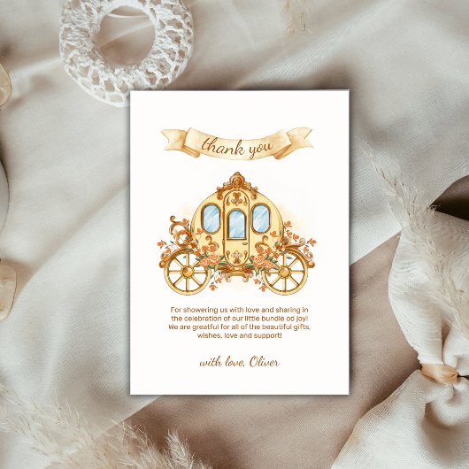 Carte De Remerciements Gold Elegant Flower Prince Carriage Baby Shower
