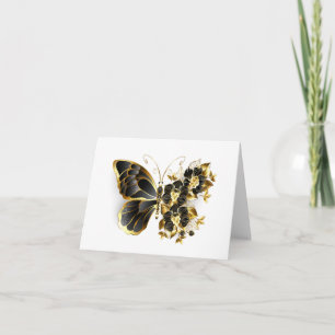 Carte De Remerciements Gold flower Butterfly with Black Orchid
