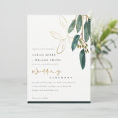 CARTE DE REMERCIEMENTS GOLD FOIL VERT EUCALYPTUS FOLIAGE INVITER (Debout devant)