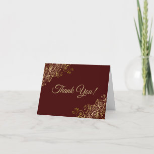 Carte De Remerciements Gold Frills Elegant Auburn Brown Mariage Photo