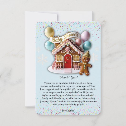 Carte De Remerciements Gold Gingerbread House Baby Shower (Devant)