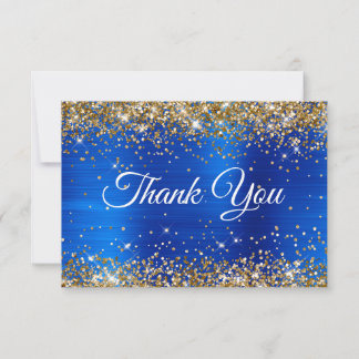 Carte De Remerciements Gold Glitter Royal Blue Foil 50th Birthday
